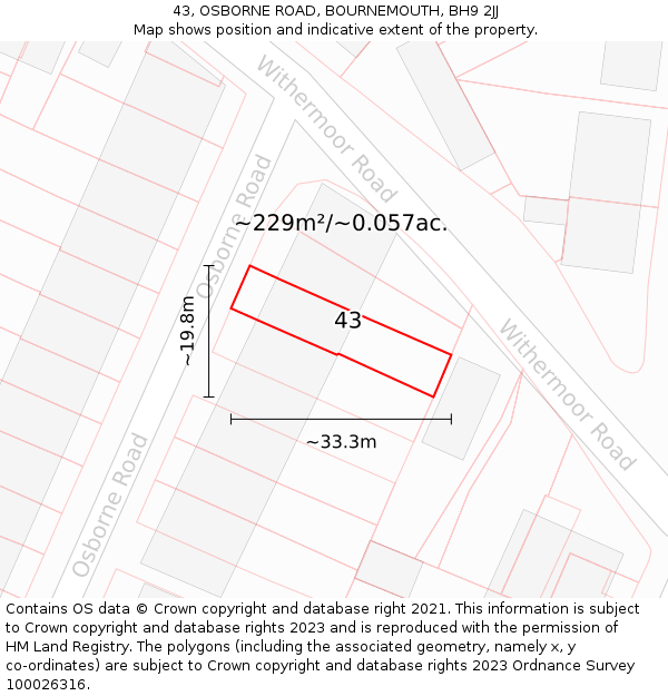43, OSBORNE ROAD, BOURNEMOUTH, BH9 2JJ: Plot and title map