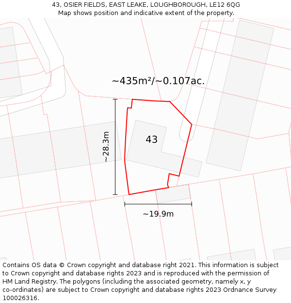 43, OSIER FIELDS, EAST LEAKE, LOUGHBOROUGH, LE12 6QG: Plot and title map