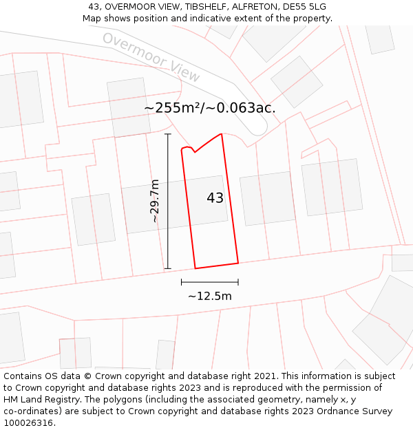 43, OVERMOOR VIEW, TIBSHELF, ALFRETON, DE55 5LG: Plot and title map