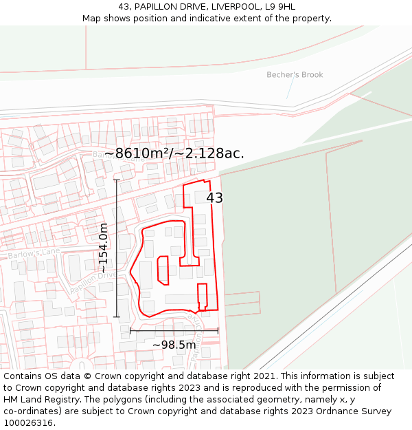 43, PAPILLON DRIVE, LIVERPOOL, L9 9HL: Plot and title map