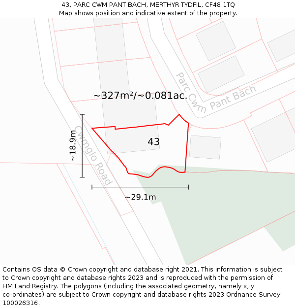 43, PARC CWM PANT BACH, MERTHYR TYDFIL, CF48 1TQ: Plot and title map