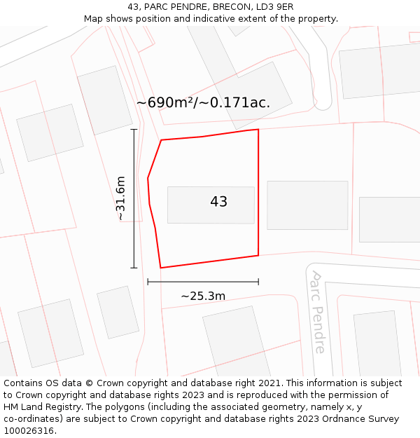 43, PARC PENDRE, BRECON, LD3 9ER: Plot and title map