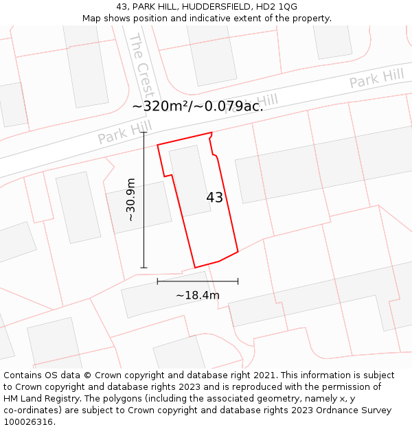 43, PARK HILL, HUDDERSFIELD, HD2 1QG: Plot and title map