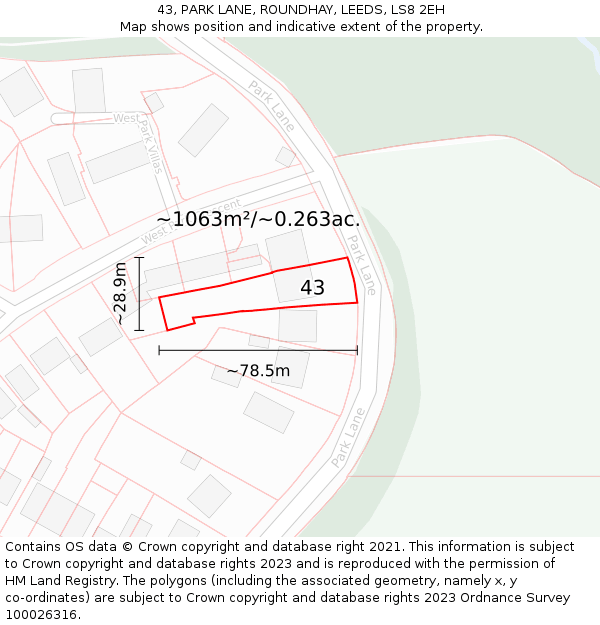 43, PARK LANE, ROUNDHAY, LEEDS, LS8 2EH: Plot and title map