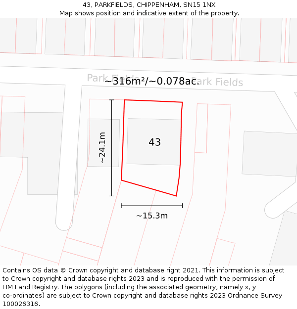43, PARKFIELDS, CHIPPENHAM, SN15 1NX: Plot and title map