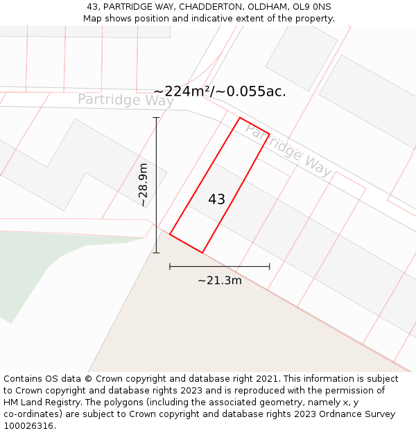 43, PARTRIDGE WAY, CHADDERTON, OLDHAM, OL9 0NS: Plot and title map
