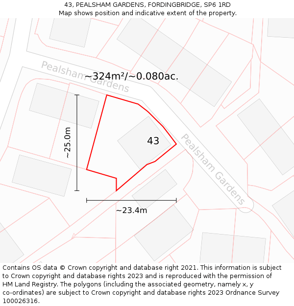 43, PEALSHAM GARDENS, FORDINGBRIDGE, SP6 1RD: Plot and title map