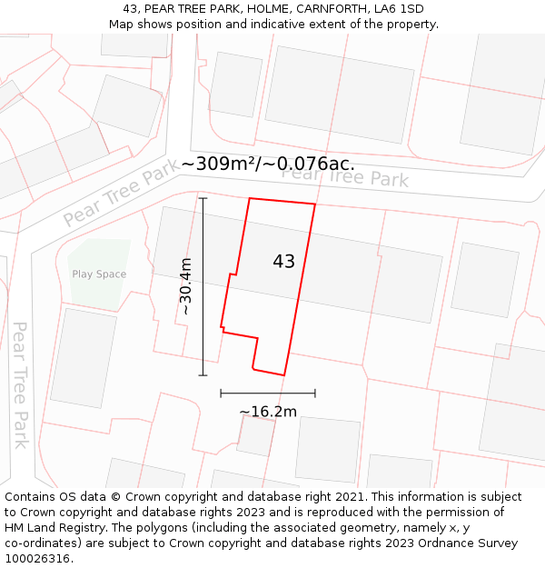 43, PEAR TREE PARK, HOLME, CARNFORTH, LA6 1SD: Plot and title map