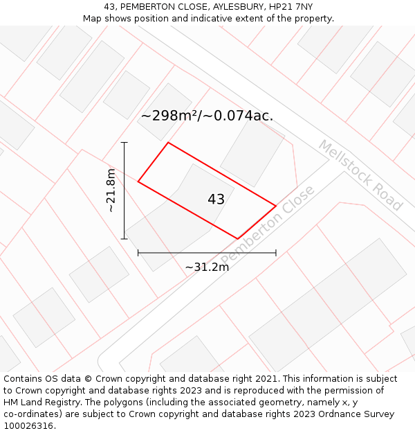 43, PEMBERTON CLOSE, AYLESBURY, HP21 7NY: Plot and title map