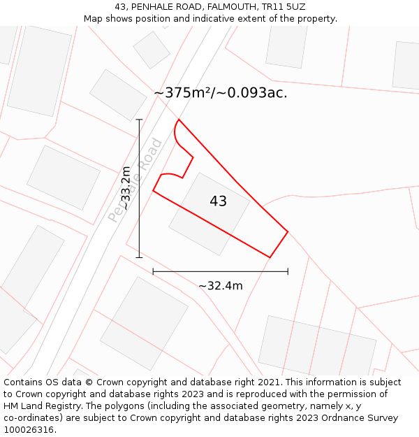 43, PENHALE ROAD, FALMOUTH, TR11 5UZ: Plot and title map