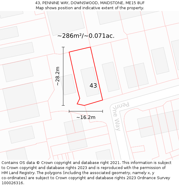 43, PENNINE WAY, DOWNSWOOD, MAIDSTONE, ME15 8UF: Plot and title map