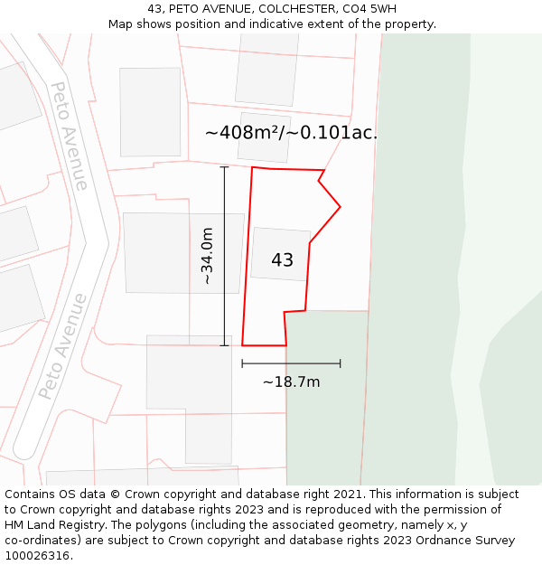43, PETO AVENUE, COLCHESTER, CO4 5WH: Plot and title map