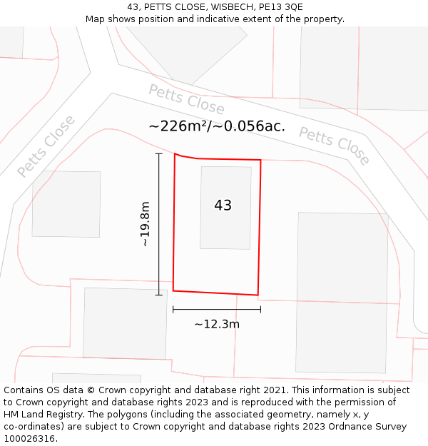 43, PETTS CLOSE, WISBECH, PE13 3QE: Plot and title map