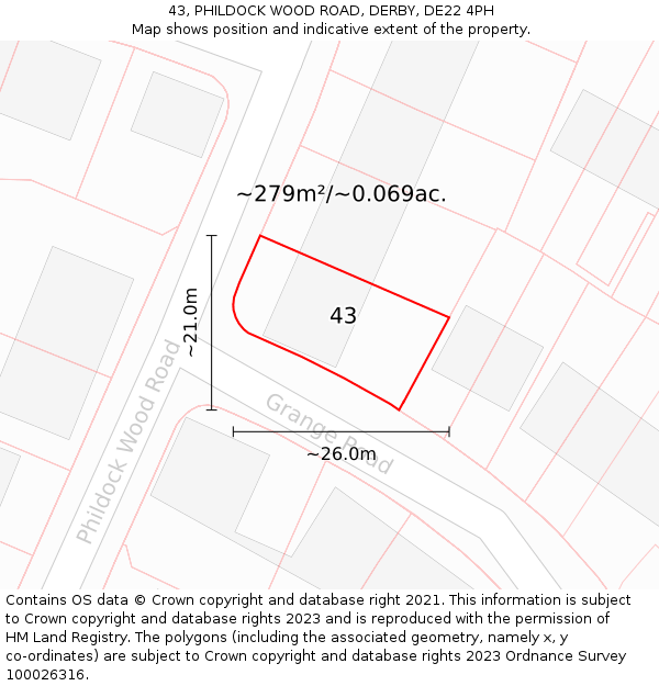 43, PHILDOCK WOOD ROAD, DERBY, DE22 4PH: Plot and title map