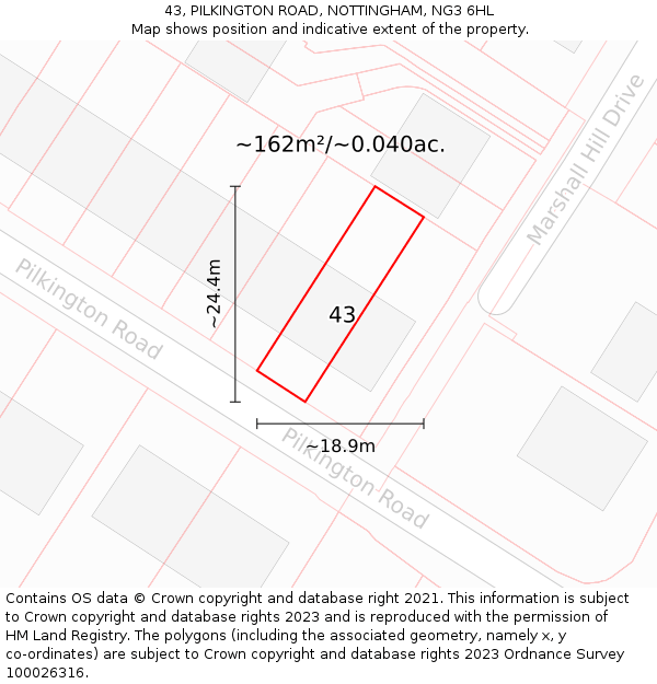 43, PILKINGTON ROAD, NOTTINGHAM, NG3 6HL: Plot and title map