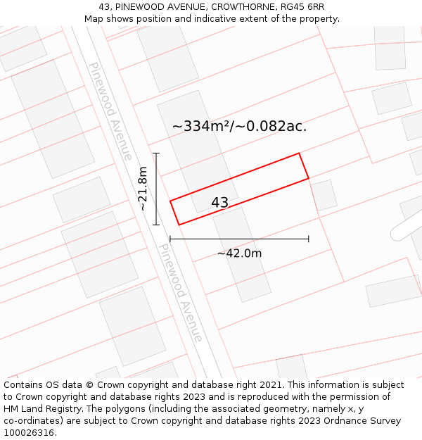 43, PINEWOOD AVENUE, CROWTHORNE, RG45 6RR: Plot and title map