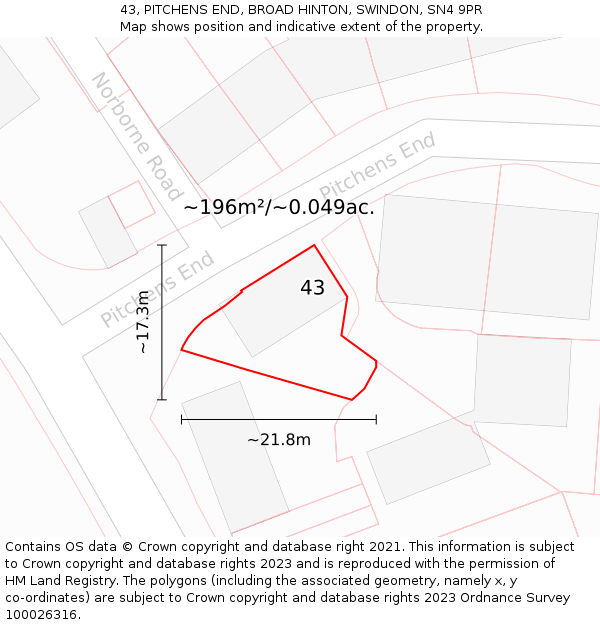43, PITCHENS END, BROAD HINTON, SWINDON, SN4 9PR: Plot and title map