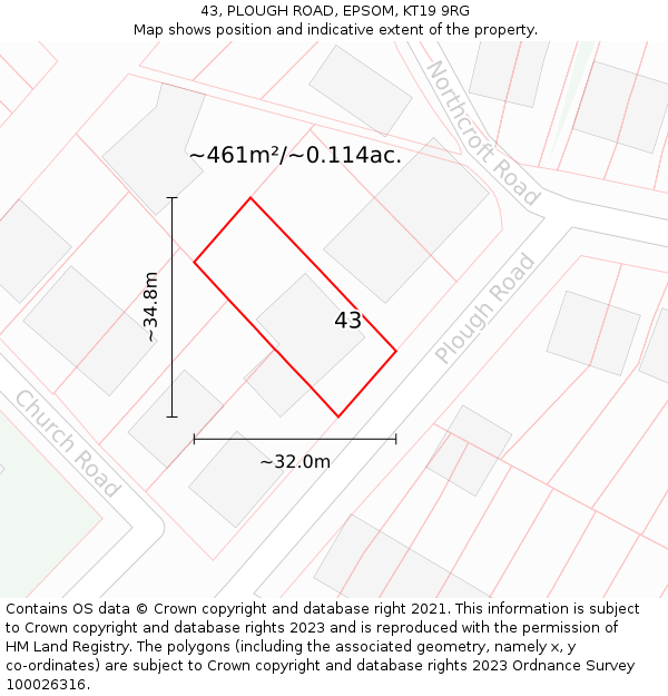 43, PLOUGH ROAD, EPSOM, KT19 9RG: Plot and title map