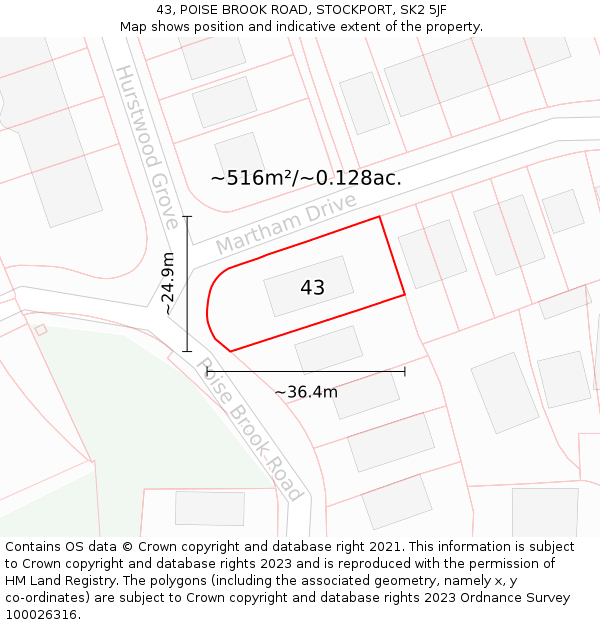 43, POISE BROOK ROAD, STOCKPORT, SK2 5JF: Plot and title map