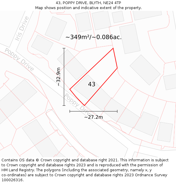 43, POPPY DRIVE, BLYTH, NE24 4TP: Plot and title map