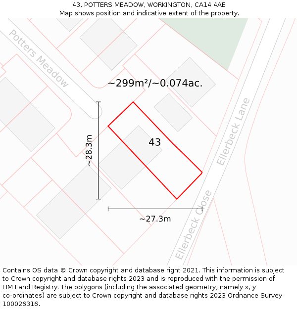 43, POTTERS MEADOW, WORKINGTON, CA14 4AE: Plot and title map