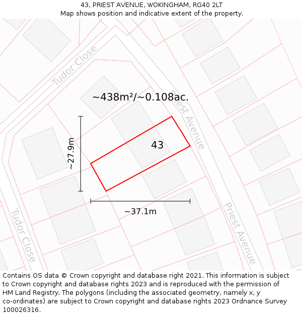 43, PRIEST AVENUE, WOKINGHAM, RG40 2LT: Plot and title map