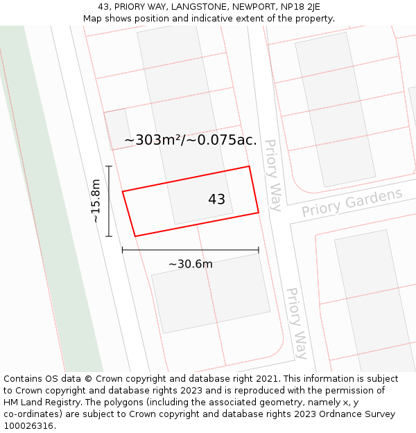 43, PRIORY WAY, LANGSTONE, NEWPORT, NP18 2JE: Plot and title map