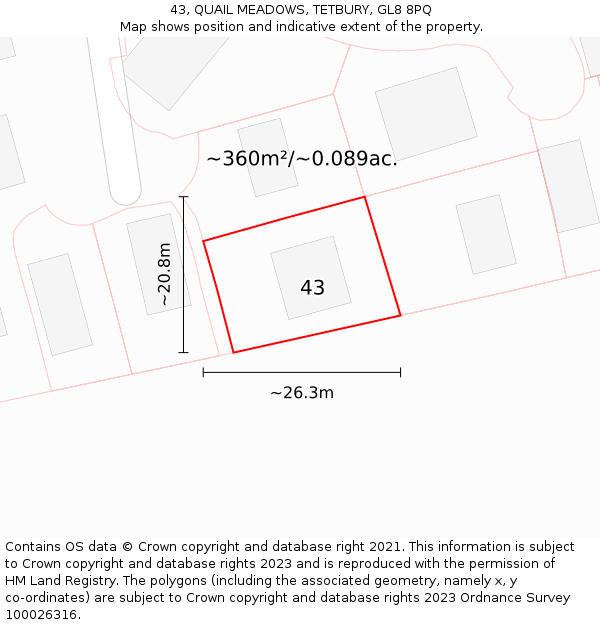 43, QUAIL MEADOWS, TETBURY, GL8 8PQ: Plot and title map