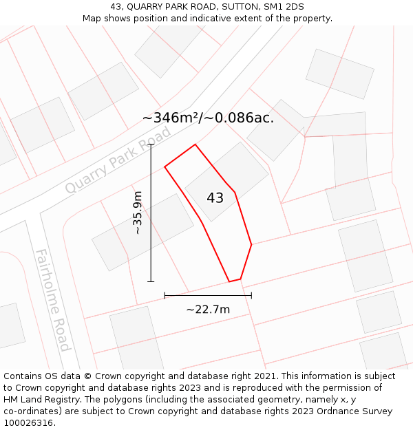 43, QUARRY PARK ROAD, SUTTON, SM1 2DS: Plot and title map
