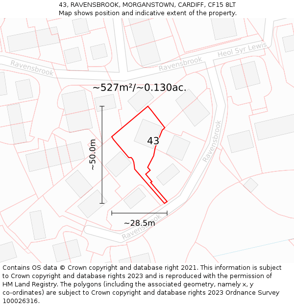 43, RAVENSBROOK, MORGANSTOWN, CARDIFF, CF15 8LT: Plot and title map