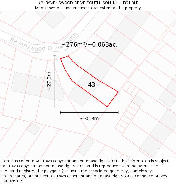43, RAVENSWOOD DRIVE SOUTH, SOLIHULL, B91 3LP: Plot and title map