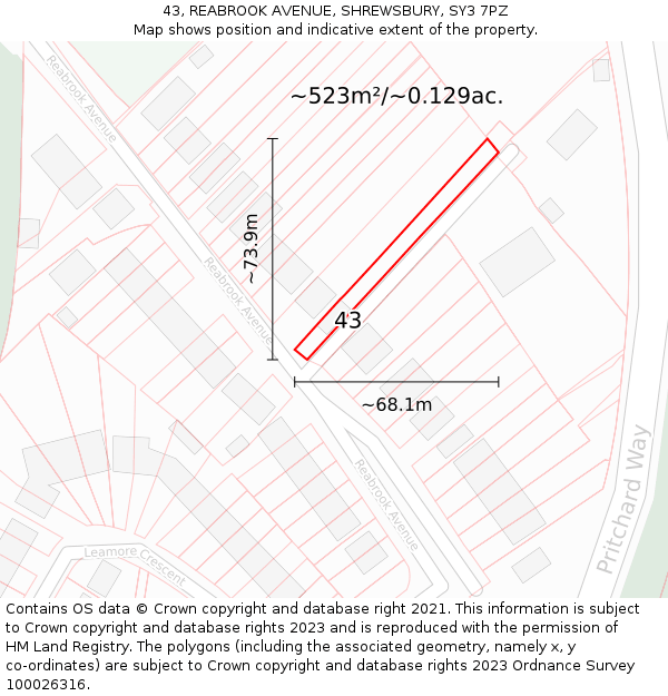 43, REABROOK AVENUE, SHREWSBURY, SY3 7PZ: Plot and title map