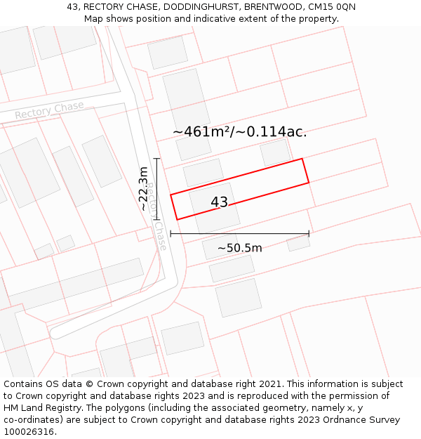 43, RECTORY CHASE, DODDINGHURST, BRENTWOOD, CM15 0QN: Plot and title map