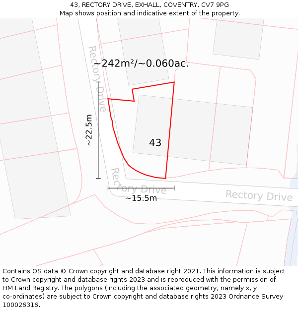 43, RECTORY DRIVE, EXHALL, COVENTRY, CV7 9PG: Plot and title map