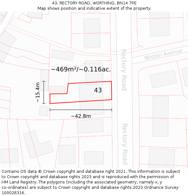 43, RECTORY ROAD, WORTHING, BN14 7PE: Plot and title map