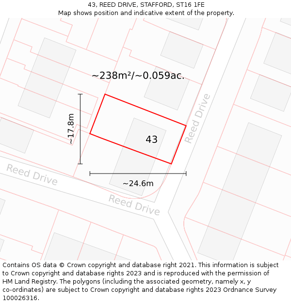43, REED DRIVE, STAFFORD, ST16 1FE: Plot and title map