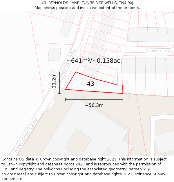 43, REYNOLDS LANE, TUNBRIDGE WELLS, TN4 9XJ: Plot and title map
