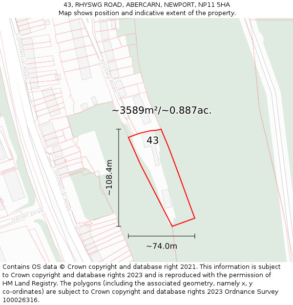 43, RHYSWG ROAD, ABERCARN, NEWPORT, NP11 5HA: Plot and title map