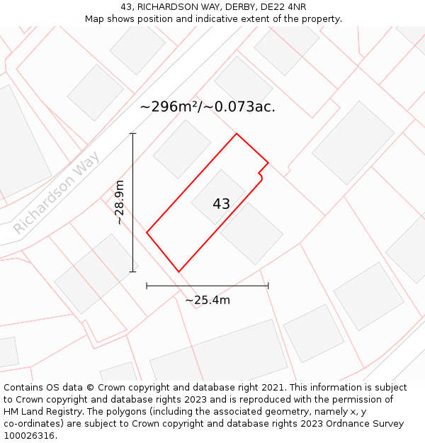 43, RICHARDSON WAY, DERBY, DE22 4NR: Plot and title map