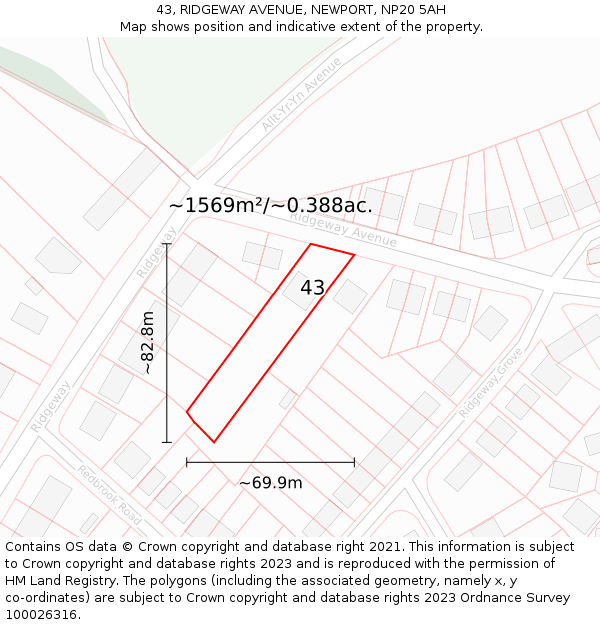 43, RIDGEWAY AVENUE, NEWPORT, NP20 5AH: Plot and title map