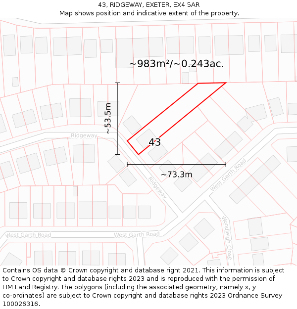 43, RIDGEWAY, EXETER, EX4 5AR: Plot and title map