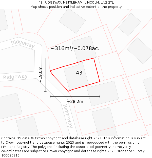 43, RIDGEWAY, NETTLEHAM, LINCOLN, LN2 2TL: Plot and title map
