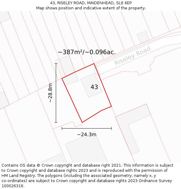 43, RISELEY ROAD, MAIDENHEAD, SL6 6EP: Plot and title map