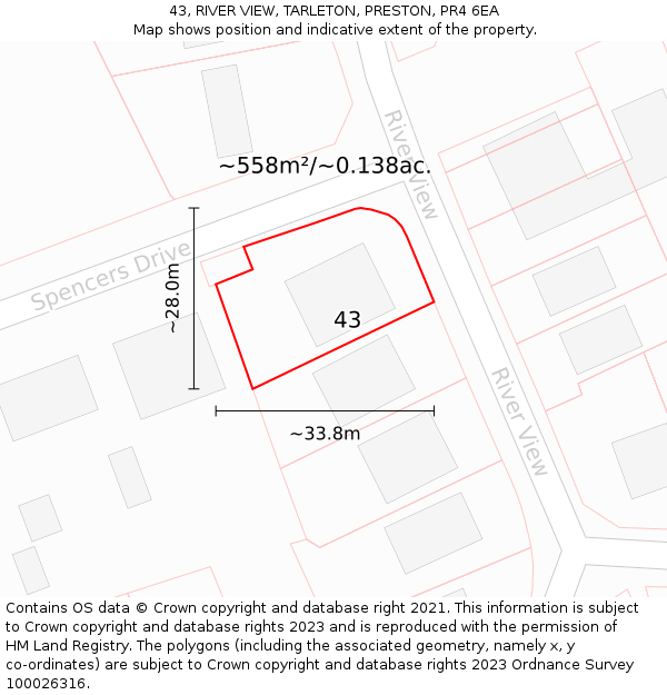 43, RIVER VIEW, TARLETON, PRESTON, PR4 6EA: Plot and title map