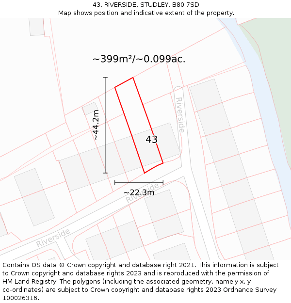 43, RIVERSIDE, STUDLEY, B80 7SD: Plot and title map
