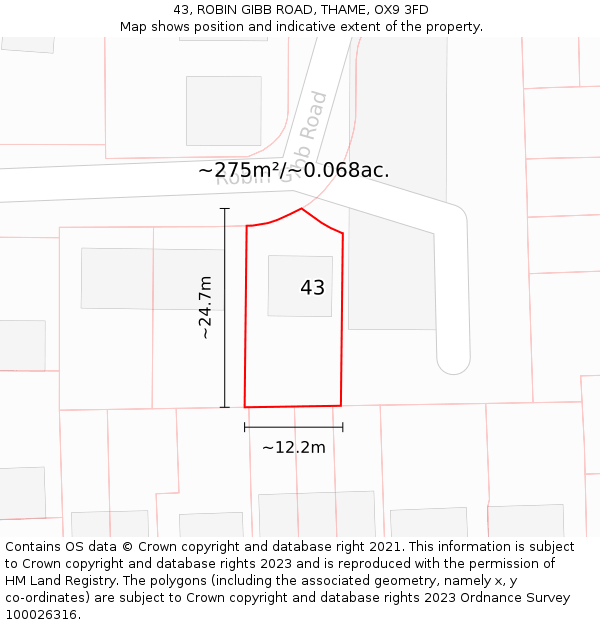 43, ROBIN GIBB ROAD, THAME, OX9 3FD: Plot and title map
