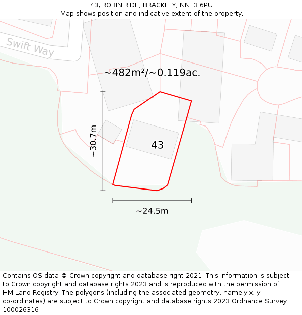 43, ROBIN RIDE, BRACKLEY, NN13 6PU: Plot and title map