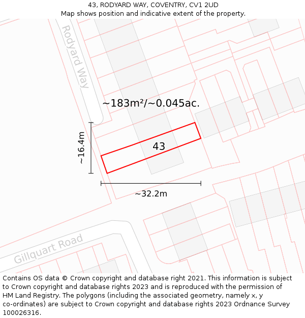 43, RODYARD WAY, COVENTRY, CV1 2UD: Plot and title map