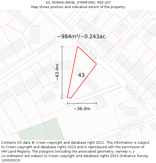 43, ROMAN BANK, STAMFORD, PE9 2ST: Plot and title map