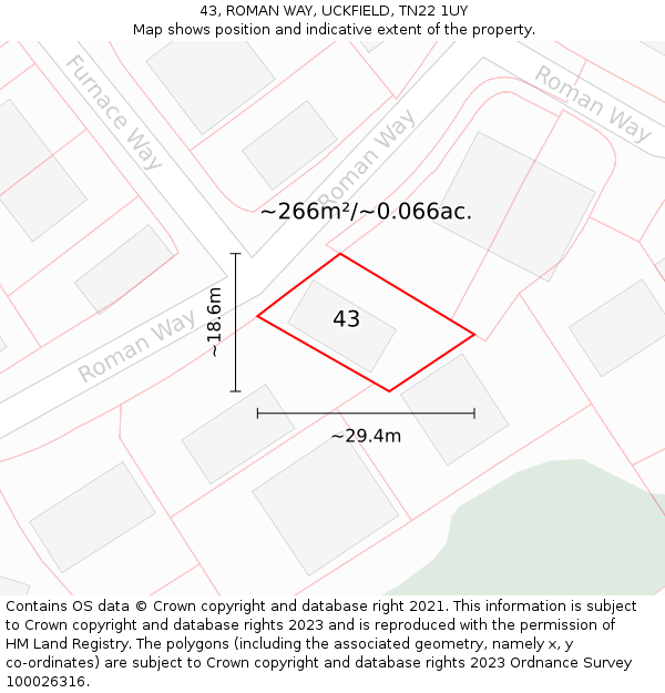 43, ROMAN WAY, UCKFIELD, TN22 1UY: Plot and title map